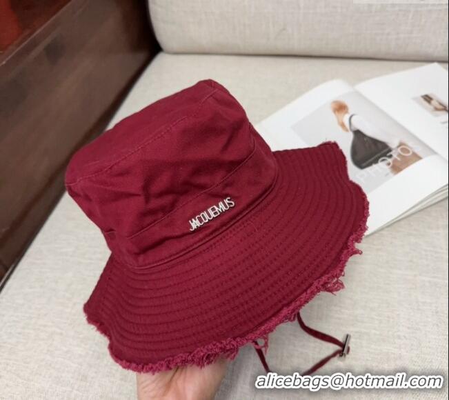 Low Price Jacquemus Canvas Bucket Hat with Fringe and Strap J3002 Dark Red 2025