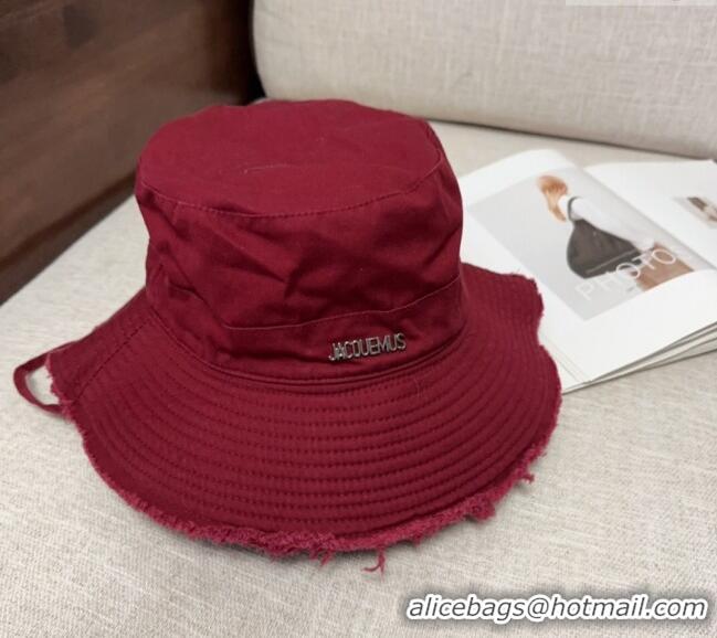 Low Price Jacquemus Canvas Bucket Hat with Fringe and Strap J3002 Dark Red 2025