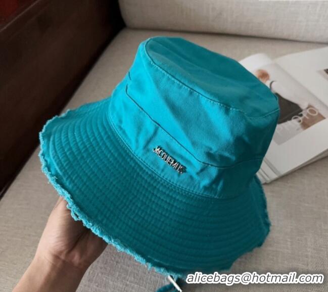 Promotional Jacquemus Canvas Bucket Hat with Fringe and Strap J3002 Blue 2025
