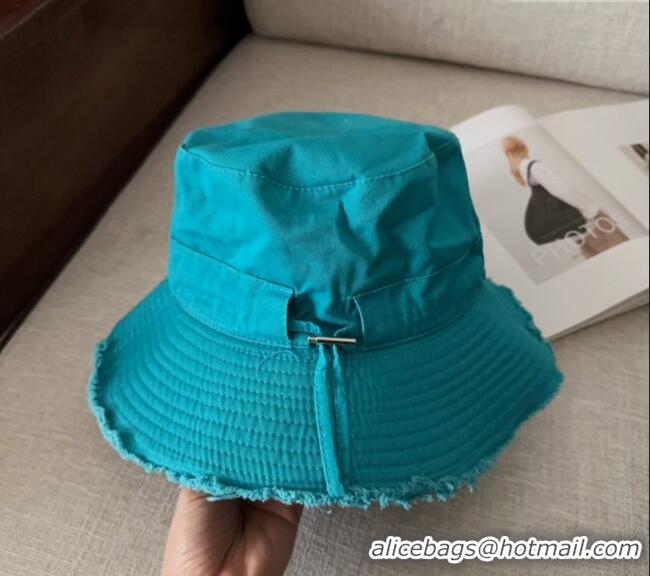 Promotional Jacquemus Canvas Bucket Hat with Fringe and Strap J3002 Blue 2025