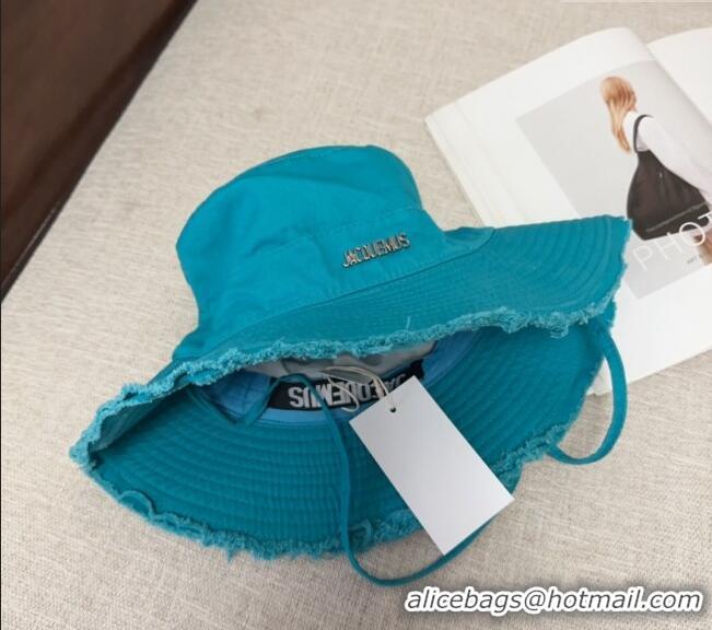 Promotional Jacquemus Canvas Bucket Hat with Fringe and Strap J3002 Blue 2025