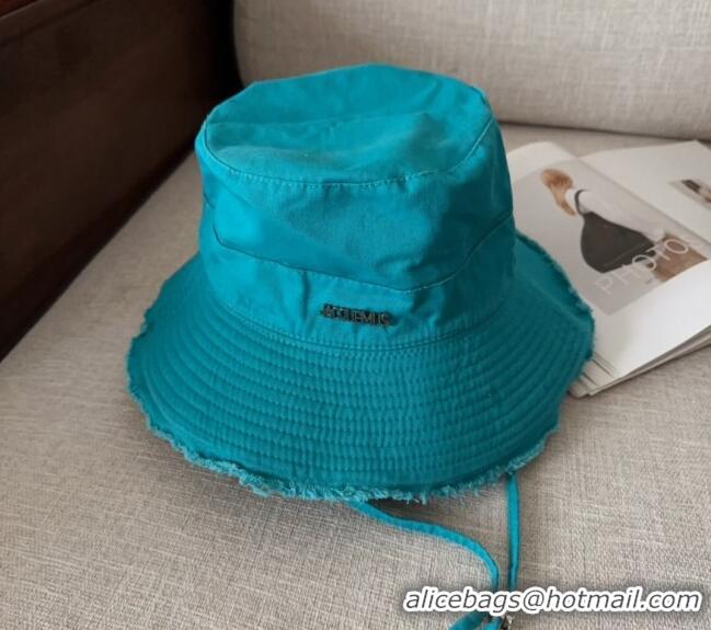 Promotional Jacquemus Canvas Bucket Hat with Fringe and Strap J3002 Blue 2025