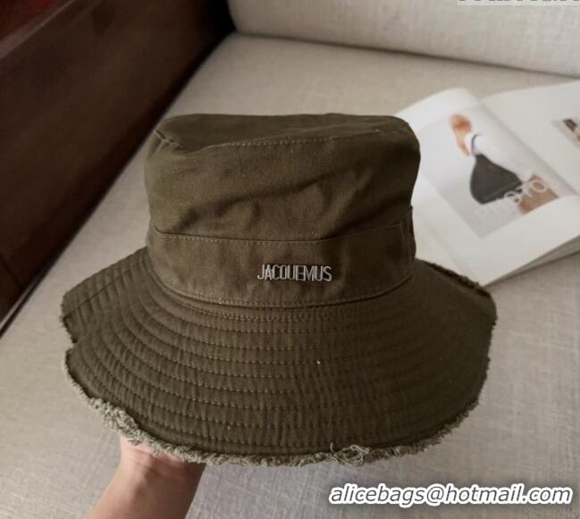 Grade Quality Jacquemus Canvas Bucket Hat with Fringe and Strap J3002 Green 2025