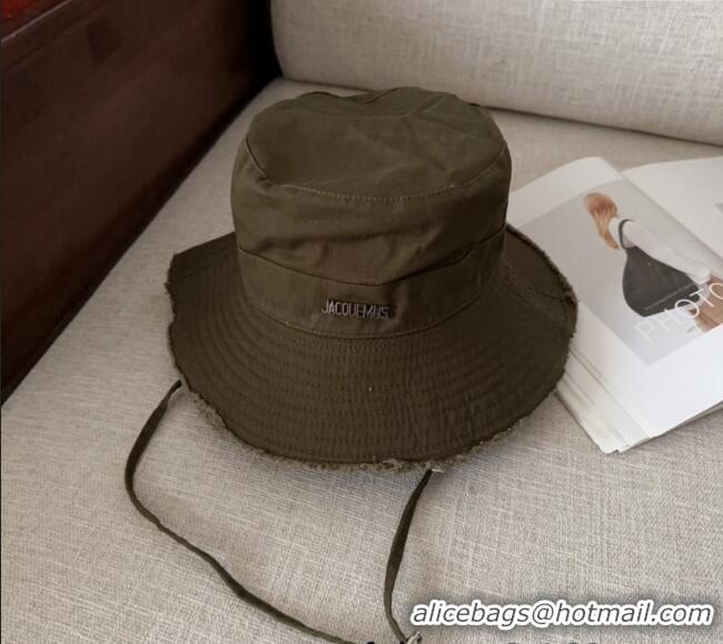 Grade Quality Jacquemus Canvas Bucket Hat with Fringe and Strap J3002 Green 2025
