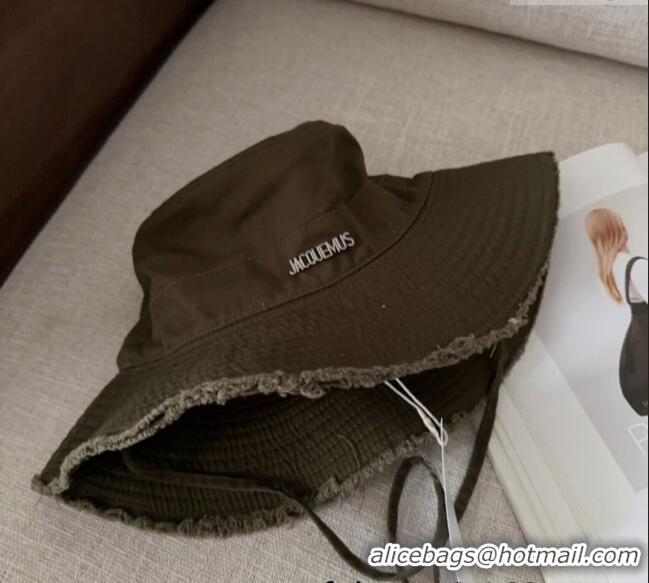 Grade Quality Jacquemus Canvas Bucket Hat with Fringe and Strap J3002 Green 2025