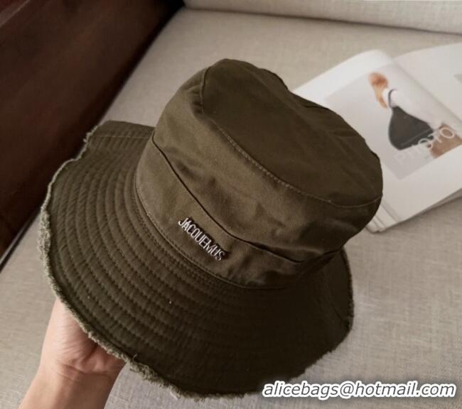Grade Quality Jacquemus Canvas Bucket Hat with Fringe and Strap J3002 Green 2025