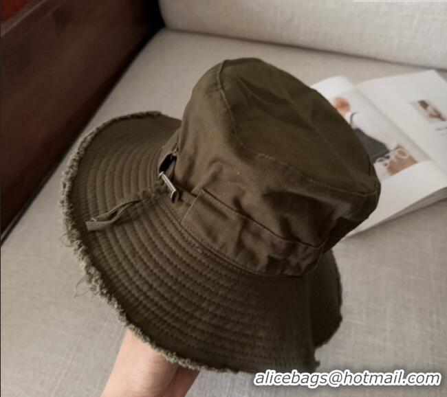 Grade Quality Jacquemus Canvas Bucket Hat with Fringe and Strap J3002 Green 2025