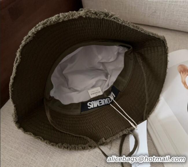 Grade Quality Jacquemus Canvas Bucket Hat with Fringe and Strap J3002 Green 2025