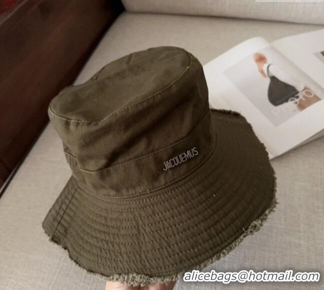 Grade Quality Jacquemus Canvas Bucket Hat with Fringe and Strap J3002 Green 2025