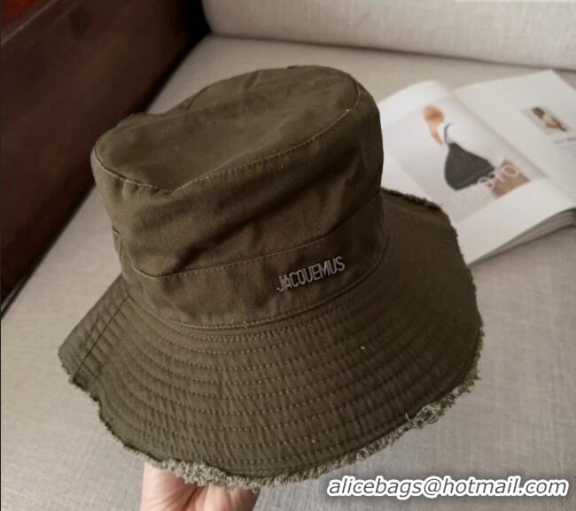 Grade Quality Jacquemus Canvas Bucket Hat with Fringe and Strap J3002 Green 2025