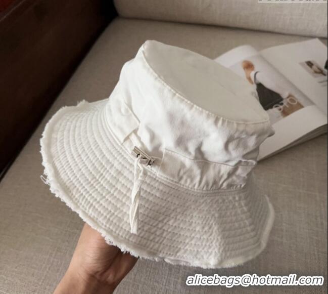 Most Popular Jacquemus Canvas Bucket Hat with Fringe and Strap J3002 Optic White 2025