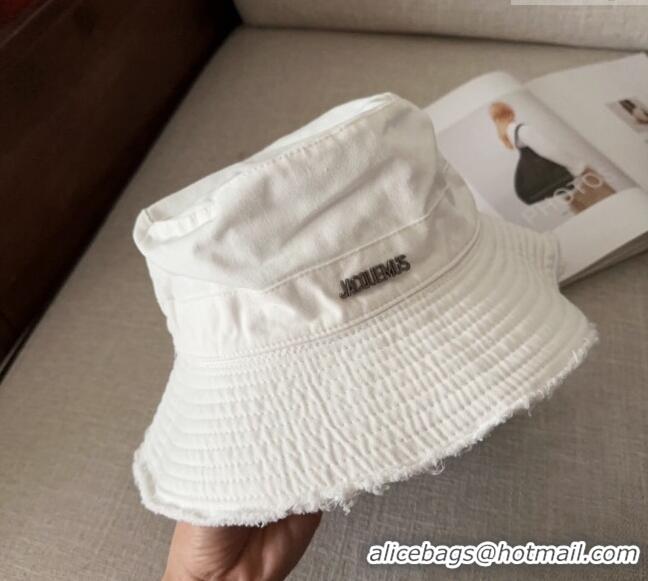 Most Popular Jacquemus Canvas Bucket Hat with Fringe and Strap J3002 Optic White 2025
