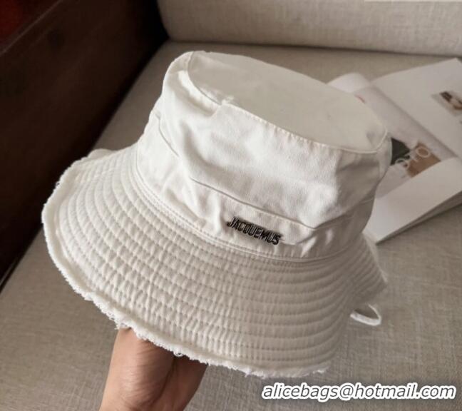 Most Popular Jacquemus Canvas Bucket Hat with Fringe and Strap J3002 Optic White 2025
