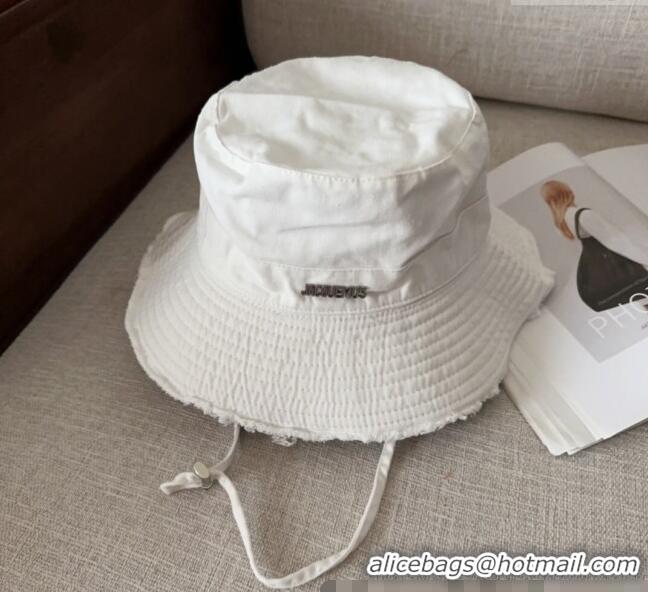 Most Popular Jacquemus Canvas Bucket Hat with Fringe and Strap J3002 Optic White 2025