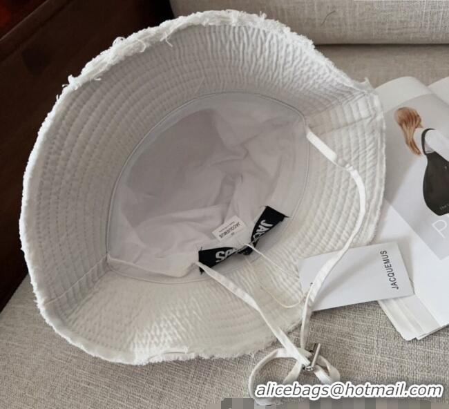 Most Popular Jacquemus Canvas Bucket Hat with Fringe and Strap J3002 Optic White 2025