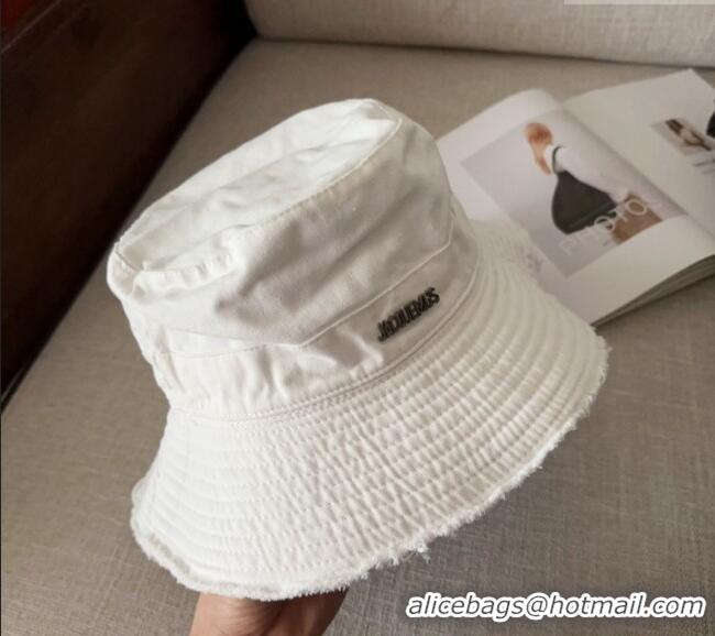 Most Popular Jacquemus Canvas Bucket Hat with Fringe and Strap J3002 Optic White 2025