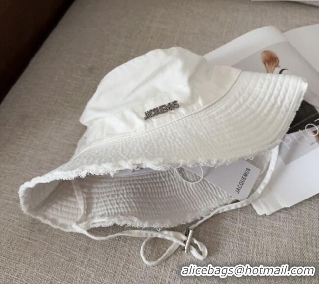 Most Popular Jacquemus Canvas Bucket Hat with Fringe and Strap J3002 Optic White 2025