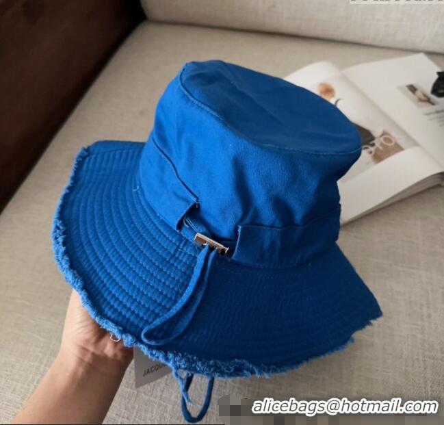 Good Taste Jacquemus Canvas Bucket Hat with Fringe and Strap J3002 Royal Blue 2025