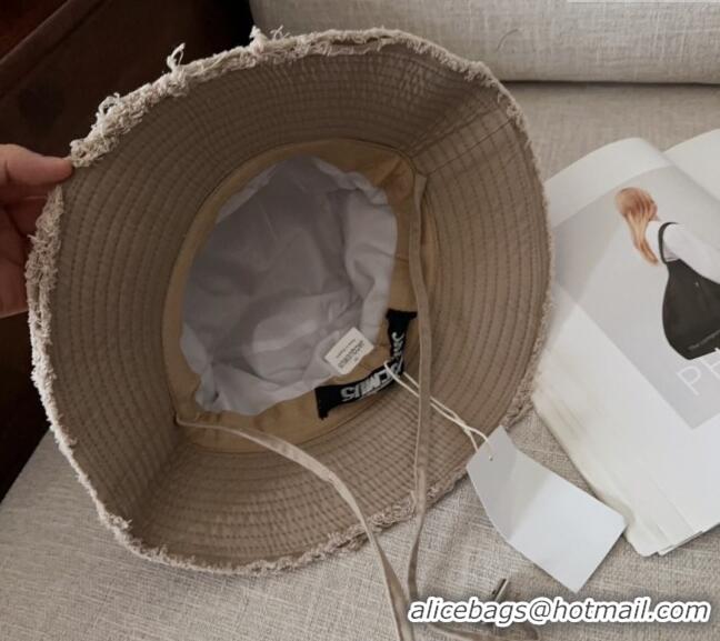 Discount Jacquemus Canvas Bucket Hat with Fringe and Strap J3002 Light Grey 2025
