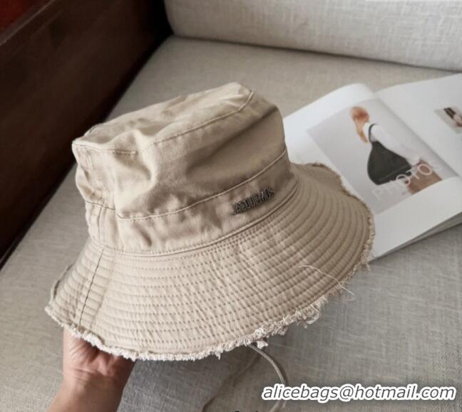 Discount Jacquemus Canvas Bucket Hat with Fringe and Strap J3002 Light Grey 2025