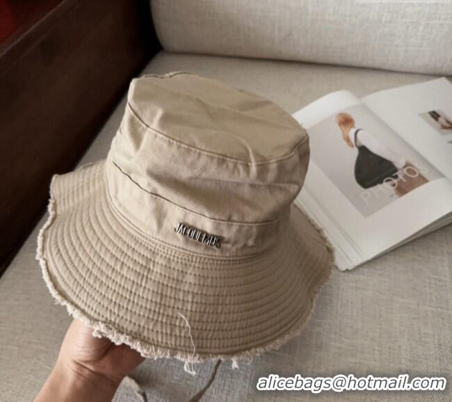 Discount Jacquemus Canvas Bucket Hat with Fringe and Strap J3002 Light Grey 2025