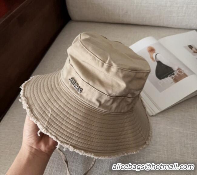 Discount Jacquemus Canvas Bucket Hat with Fringe and Strap J3002 Light Grey 2025