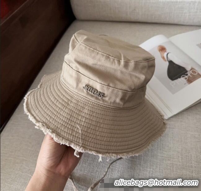 Discount Jacquemus Canvas Bucket Hat with Fringe and Strap J3002 Light Grey 2025