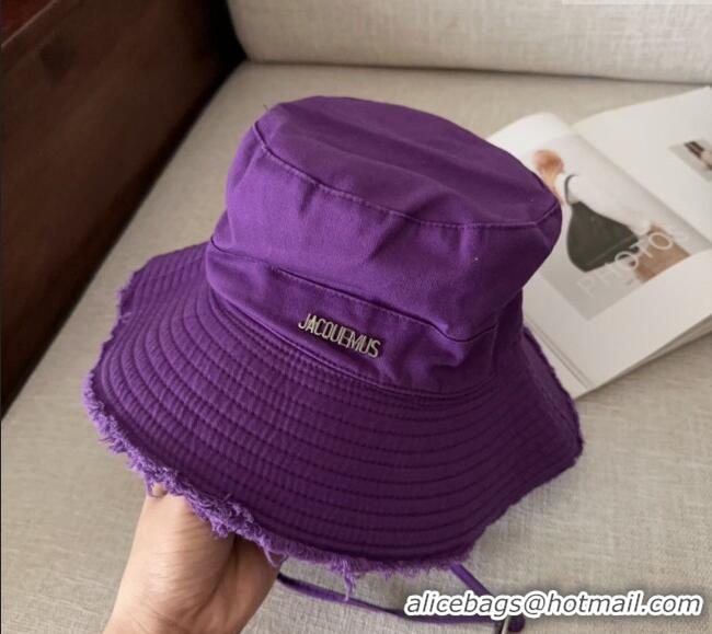 Popular Style Jacquemus Canvas Bucket Hat with Fringe and Strap J3002 Dark Purple 2025