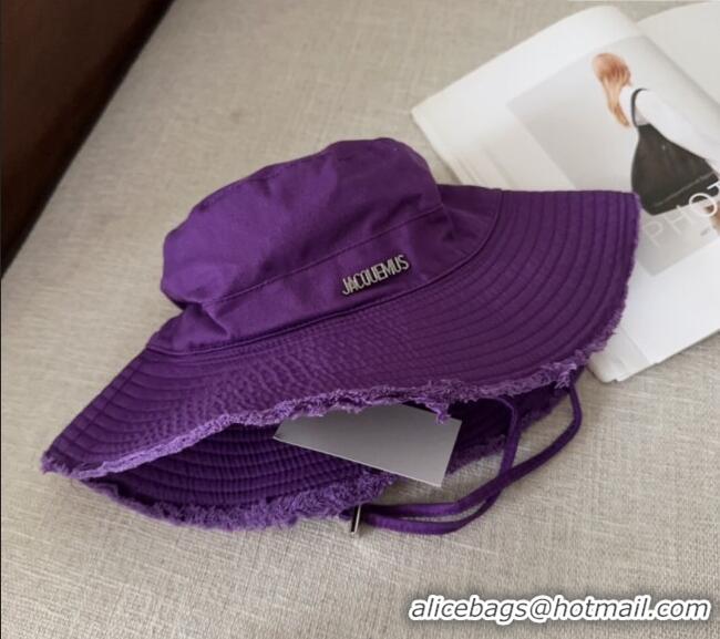 Popular Style Jacquemus Canvas Bucket Hat with Fringe and Strap J3002 Dark Purple 2025