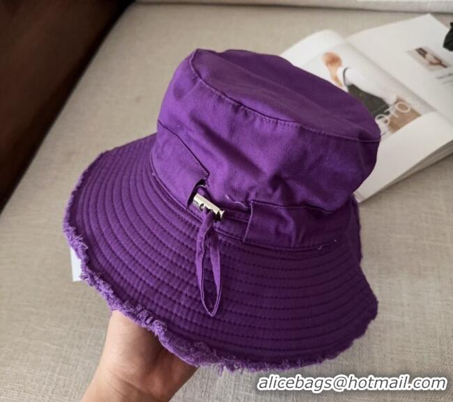 Popular Style Jacquemus Canvas Bucket Hat with Fringe and Strap J3002 Dark Purple 2025