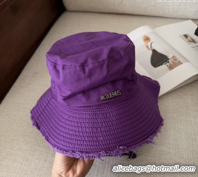 Popular Style Jacquemus Canvas Bucket Hat with Fringe and Strap J3002 Dark Purple 2025