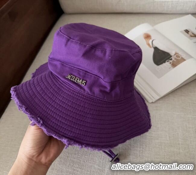 Popular Style Jacquemus Canvas Bucket Hat with Fringe and Strap J3002 Dark Purple 2025