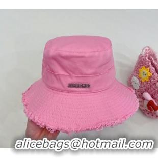 Super Quality Jacquemus Canvas Bucket Hat with Fringe and Strap J3002 Pink 2024