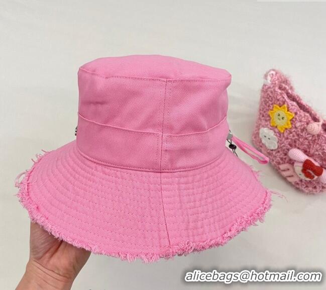 Super Quality Jacquemus Canvas Bucket Hat with Fringe and Strap J3002 Pink 2024