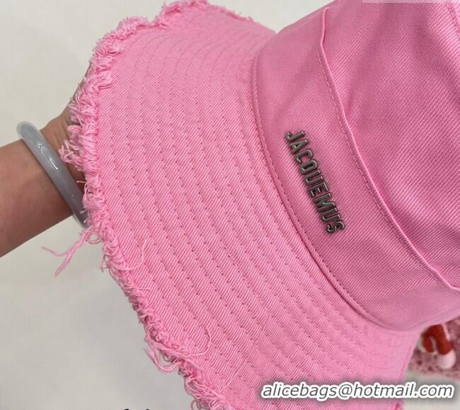 Super Quality Jacquemus Canvas Bucket Hat with Fringe and Strap J3002 Pink 2024
