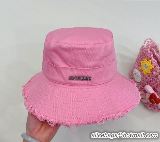 Super Quality Jacquemus Canvas Bucket Hat with Fringe and Strap J3002 Pink 2024