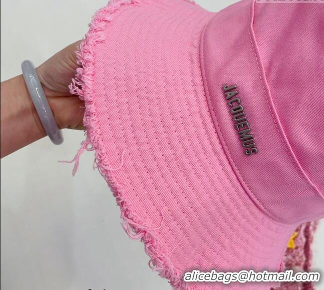 Super Quality Jacquemus Canvas Bucket Hat with Fringe and Strap J3002 Pink 2024