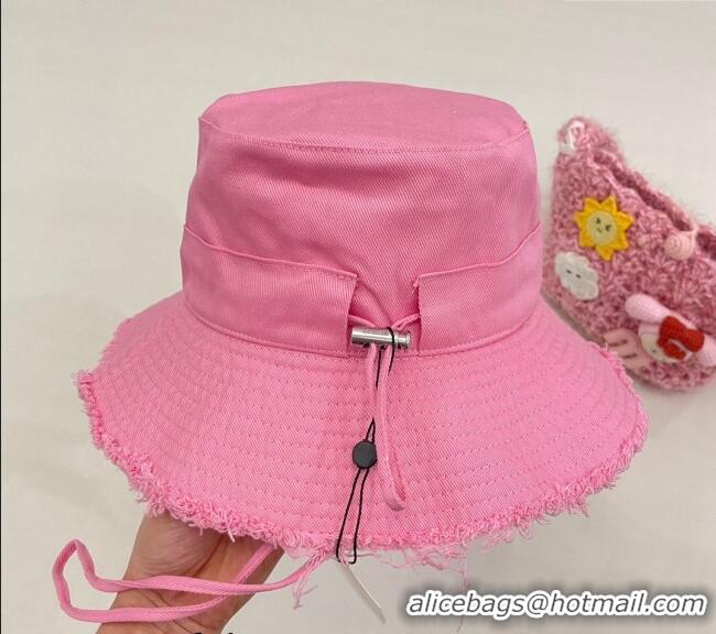 Super Quality Jacquemus Canvas Bucket Hat with Fringe and Strap J3002 Pink 2024