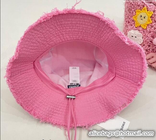 Super Quality Jacquemus Canvas Bucket Hat with Fringe and Strap J3002 Pink 2024