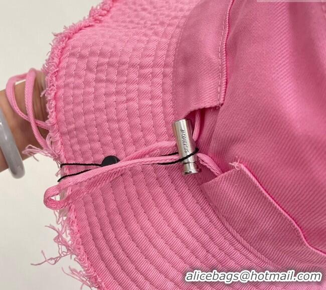 Super Quality Jacquemus Canvas Bucket Hat with Fringe and Strap J3002 Pink 2024
