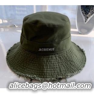 Best Price Jacquemus Canvas Bucket Hat with Fringe and Strap J3003 Green 2024