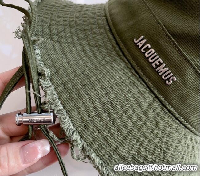 Best Price Jacquemus Canvas Bucket Hat with Fringe and Strap J3003 Green 2024