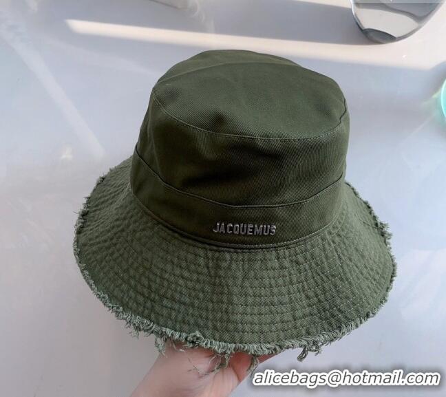 Best Price Jacquemus Canvas Bucket Hat with Fringe and Strap J3003 Green 2024