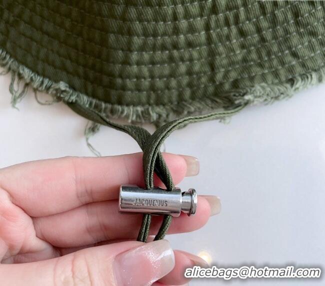 Best Price Jacquemus Canvas Bucket Hat with Fringe and Strap J3003 Green 2024