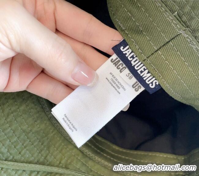 Best Price Jacquemus Canvas Bucket Hat with Fringe and Strap J3003 Green 2024