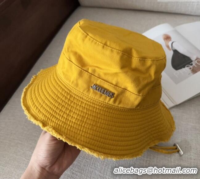 Cheap Design Jacquemus Canvas Bucket Hat with Fringe and Strap J3003 Yellow 2025