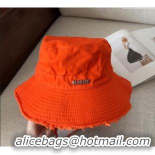 Shop Best Jacquemus Canvas Bucket Hat with Fringe and Strap J3003 Bright Orange 2025