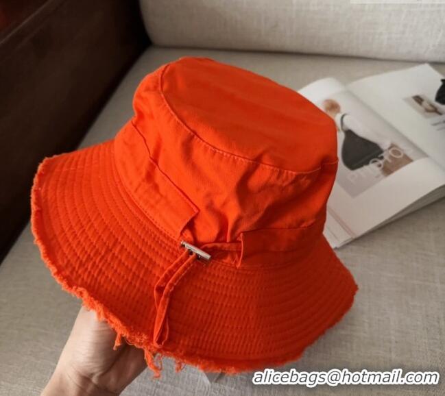 Shop Best Jacquemus Canvas Bucket Hat with Fringe and Strap J3003 Bright Orange 2025