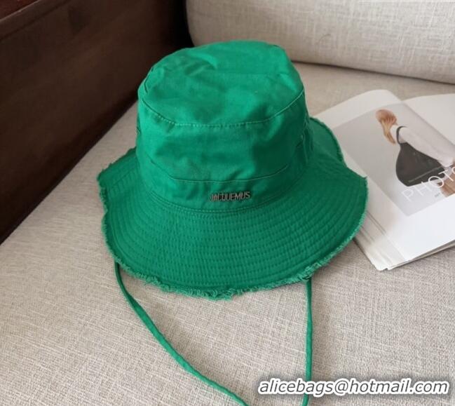 Famous Brand Jacquemus Canvas Bucket Hat with Fringe and Strap J3003 Green 2025