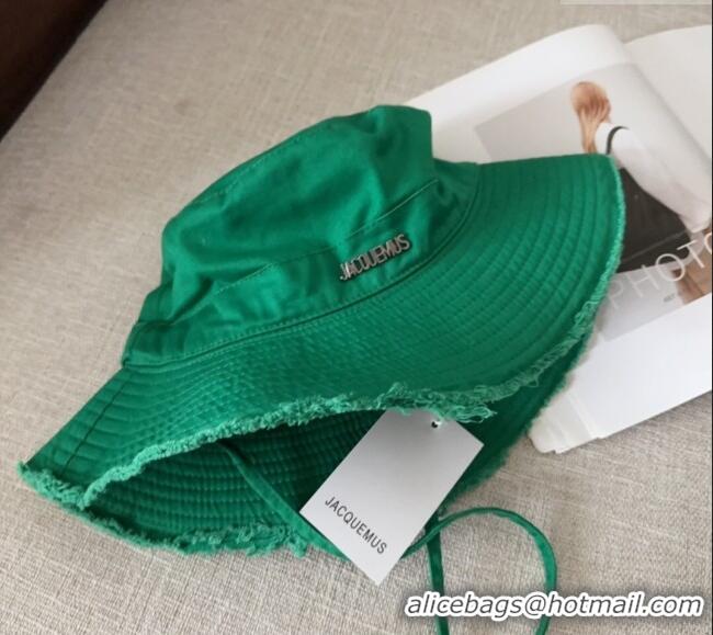 Famous Brand Jacquemus Canvas Bucket Hat with Fringe and Strap J3003 Green 2025